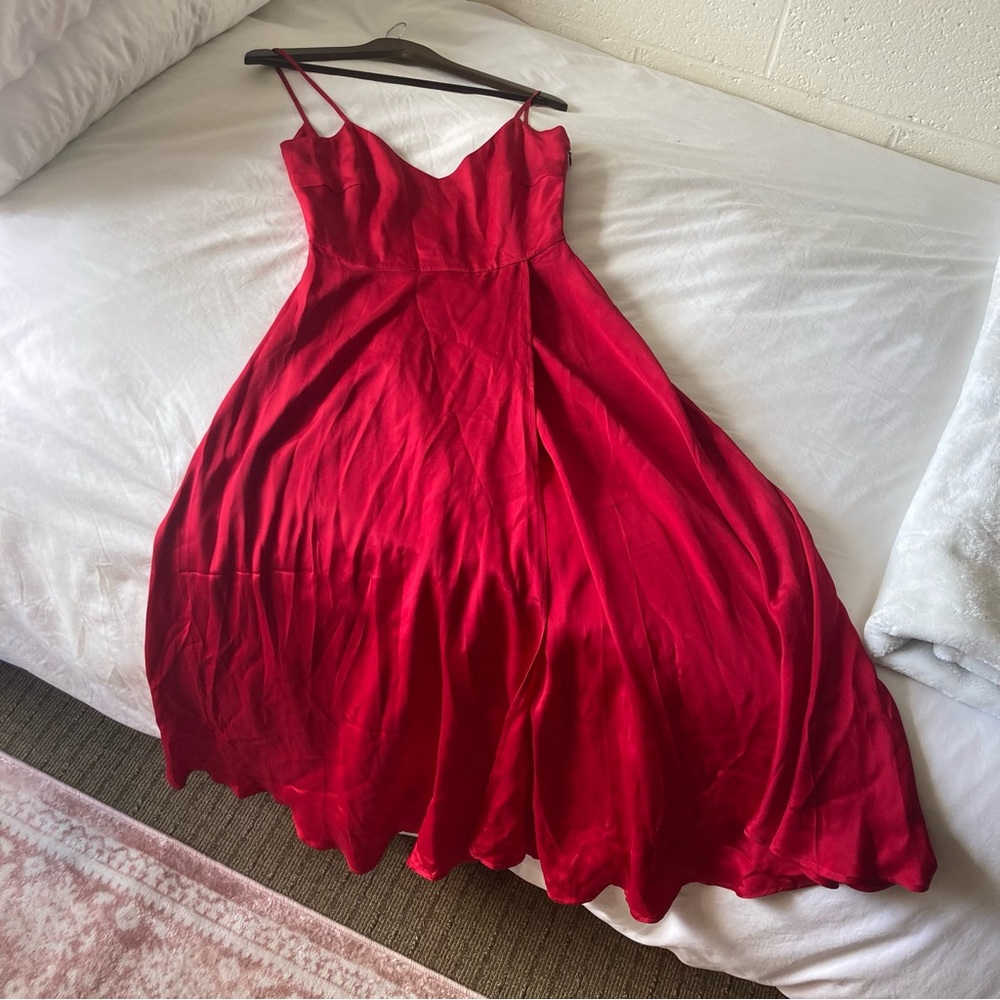 Gaala Red Silk Midi A Line Dress